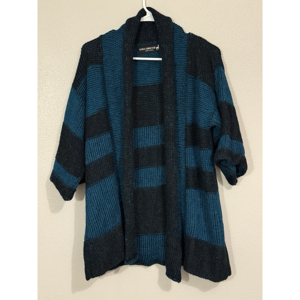 Alpaca Connection Peru Cardigan Sweater Womens M Blue Black Knit Alpaca/Wool